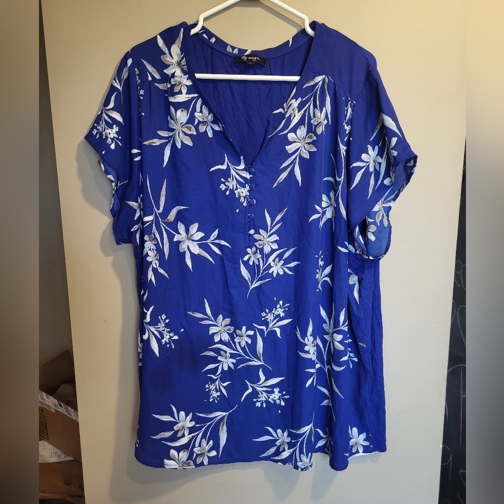 Lily Morgan  Blue Floral Women's Blouse, Size 3X